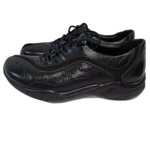 Clarks Wave Black Leather Lace Up Casual Sneakers Size 7M